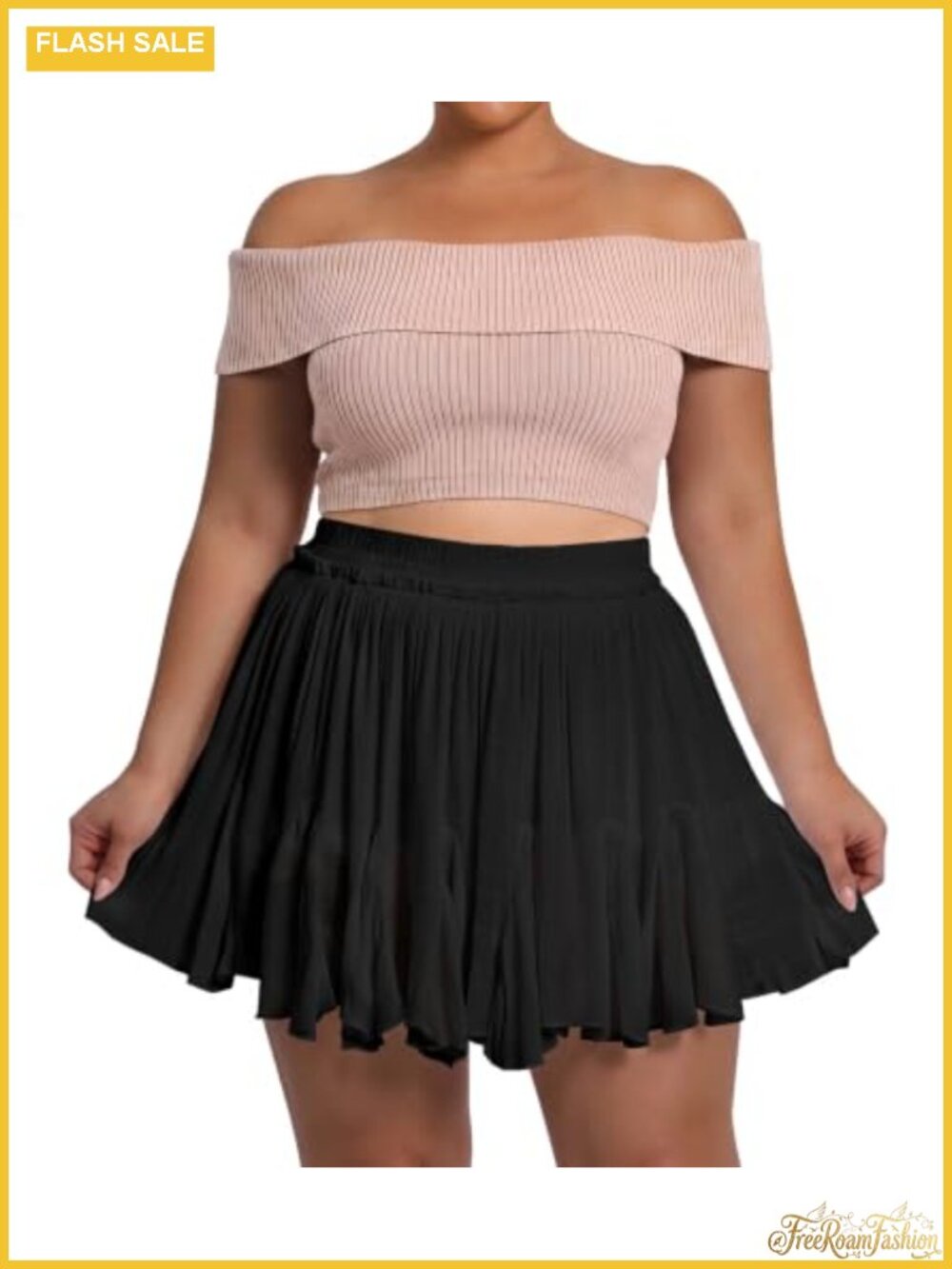 Plus Size Ruffle Mini Skort with Pockets Built-in Shorts High Waist